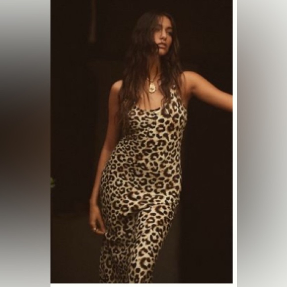 Anthropologie Conditions Apply Elva Slip Midi Dress in Leopard Print